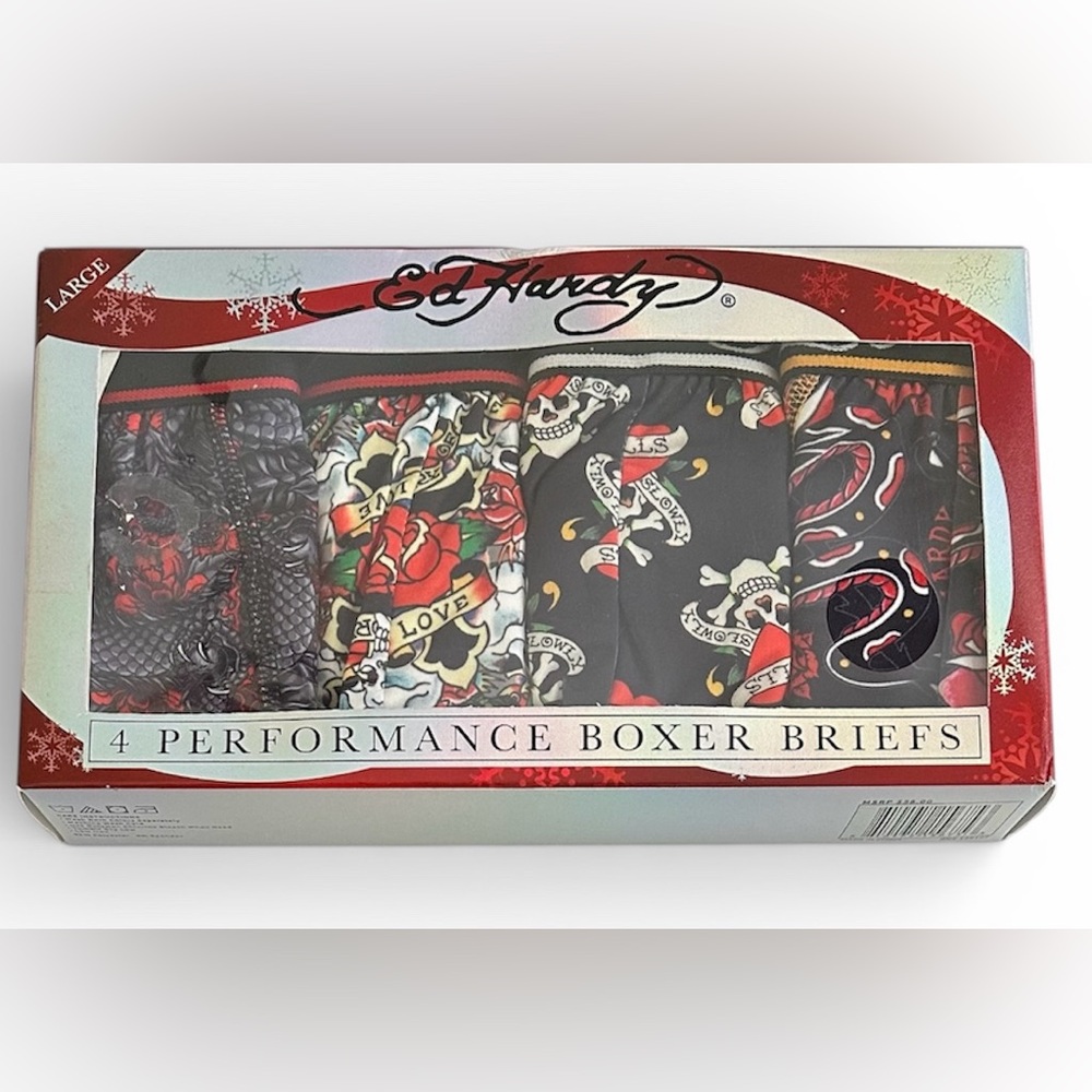 Ed Hardy 4-Men's Performance Boxer Briefs Large (36-38) Assorted